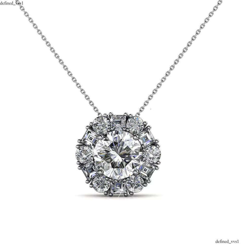 Fashion Flower Round Pendant Embellished with Crystals 925 Sterling Silver Daisini Women's Necklace
