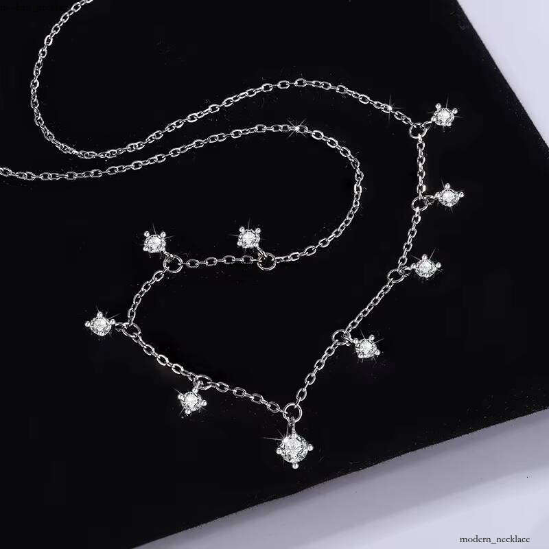 S925 Sterling Silver Diaspore Necklace Vintage High-end Sense Bright Star Collarbone Chain Girlfriend Birthday Gift