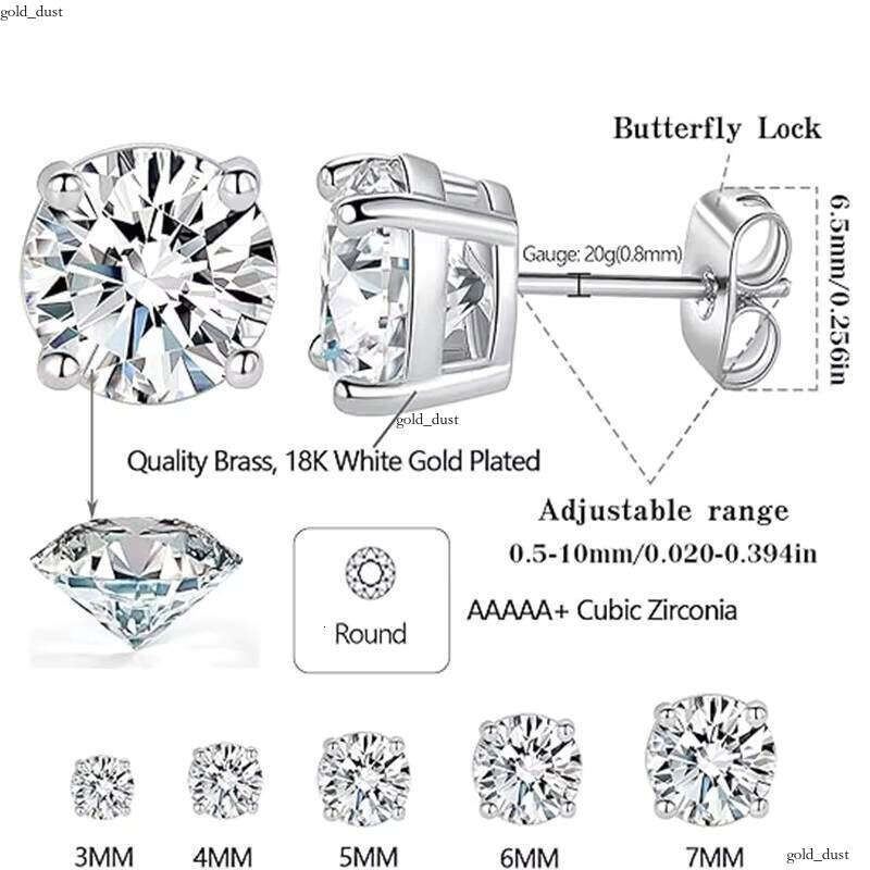0.5-3ct D Color Fashion Round Earring VVS Moissanite Stud Earrings for Women