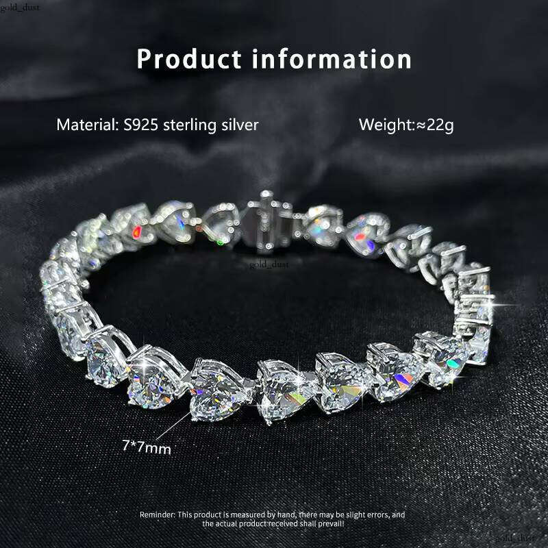 Wholesale Cut Bracelet 925 Sterling Silver Cubic 5A VVS Moissanite Heart-shaped Tennis Chain Women's Gift