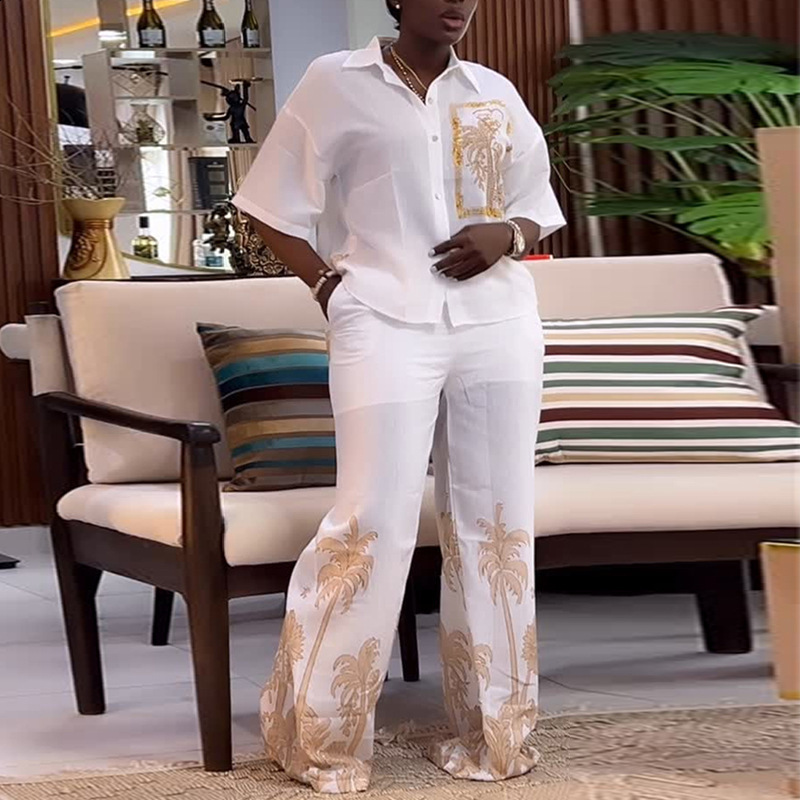 Fashion Street Print Two Piece Set For Women Spring Summer Sleeveless Top And Pants Outfits Office Elegant Autumn Suits 240813