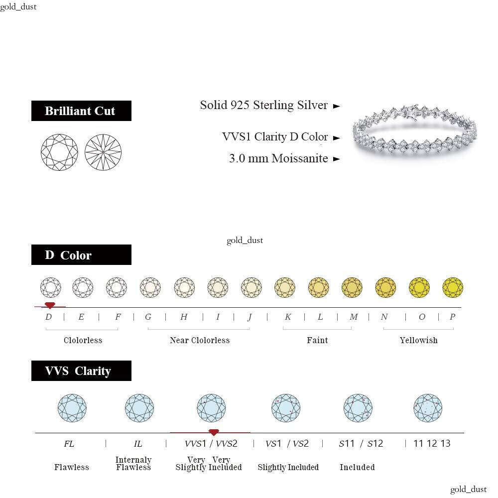 VVS Moissanite Ata 925 Sterling Silver Full Silicon Unisex 18k Gold Plated 3 Stone Bracelet Fine Jewelry