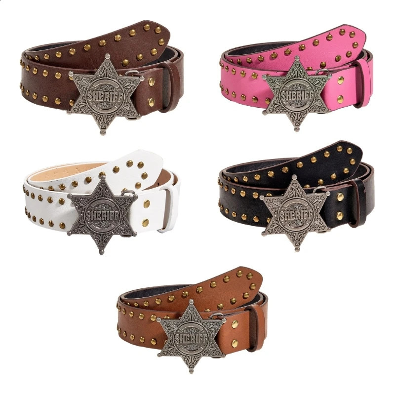 Fashion Jeans Belt with Star-shaped Metal Buckle Y2K All-Matched Western Cowgirl Waist Belt Rivet Punk Wide Waistband Decoration 260124