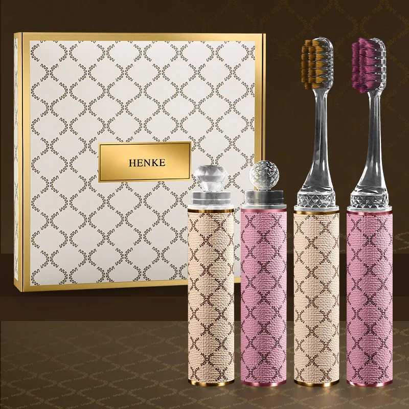 4-Pcs Gift Boxes Platinum powder with creative lipstick shape removable handle soft-bristle household adult couple toothbrusT260212
