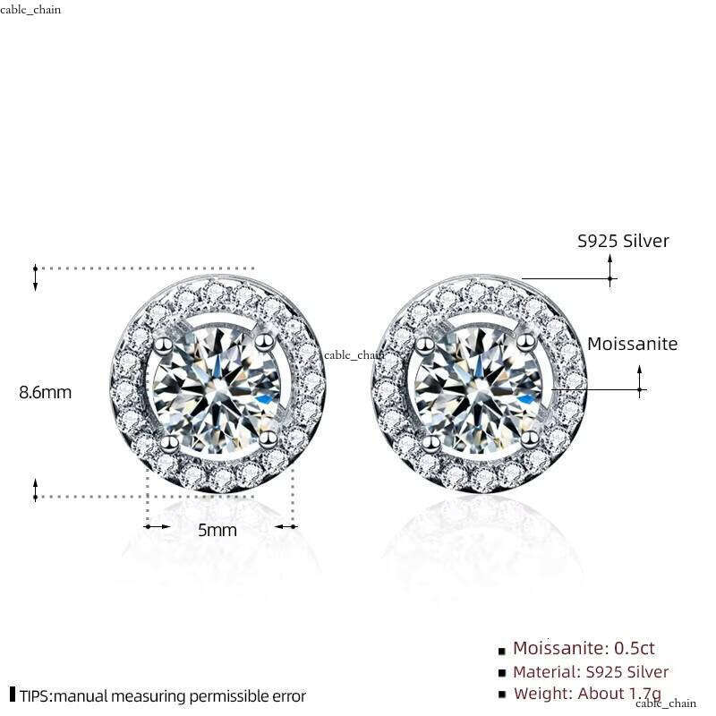 VVS Moissanite XEZ004 18k White Gold 0.5ct d-e-F Colorful Artificial Diaspore Stud S925 Sterling Silver Push Back Jacket Elegant Earrings