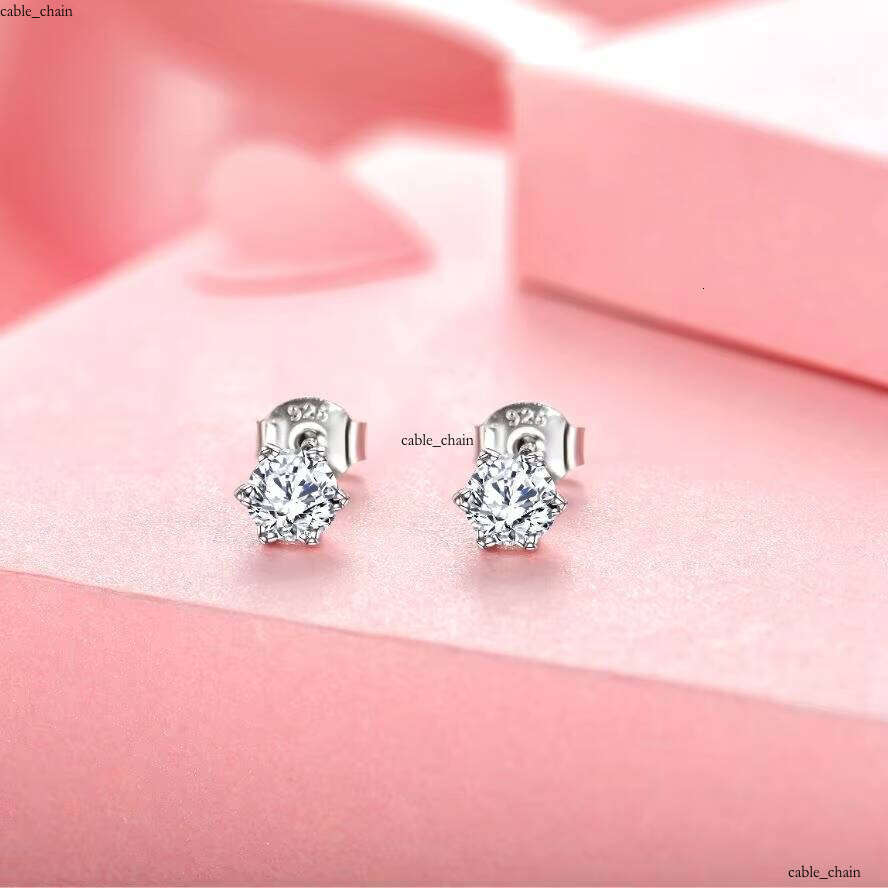 VVS Moissanite 925 Sterling Silver Rhodium Plated Six-Claw Fine Jewelry Silicon Stone Stud Earrings with GRA Certificate