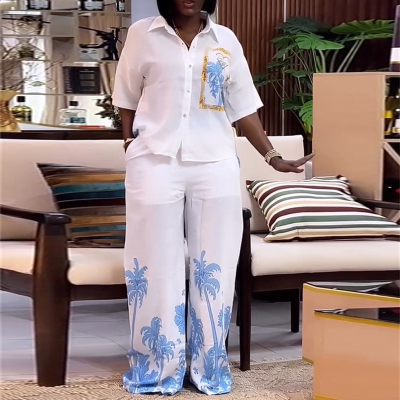 Fashion Street Print Two Piece Set For Women Spring Summer Sleeveless Top And Pants Outfits Office Elegant Autumn Suits 240813