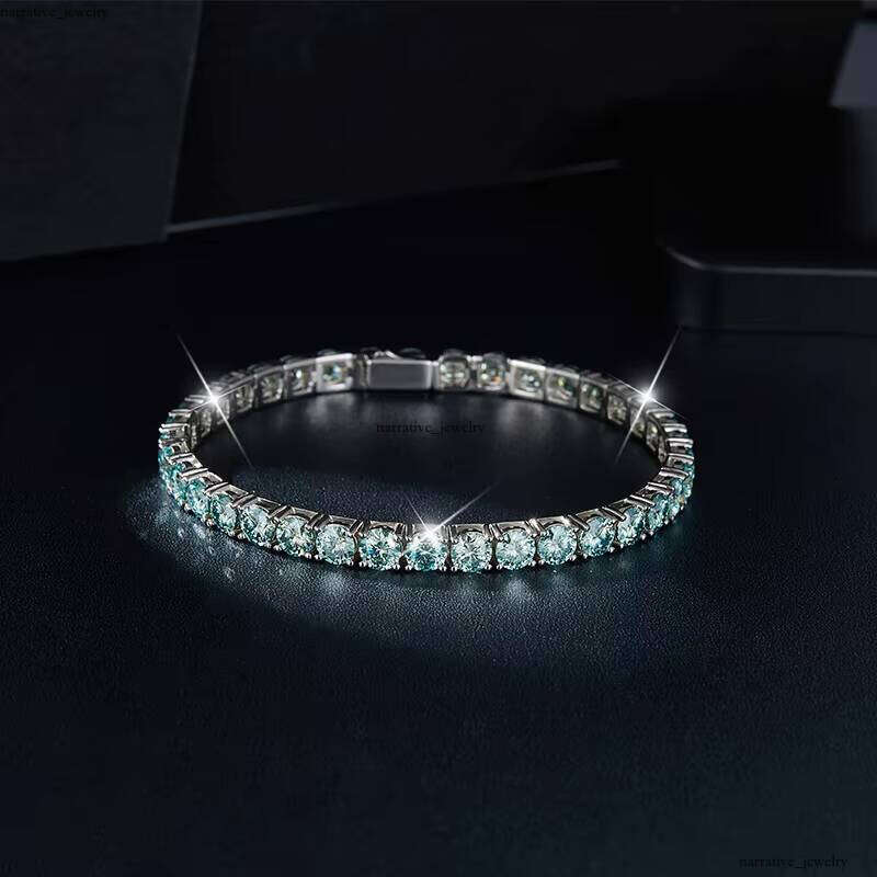 4mm Blue Classic Silver Women Tennis Chain VVS Moissanite Jewelry Bracelet