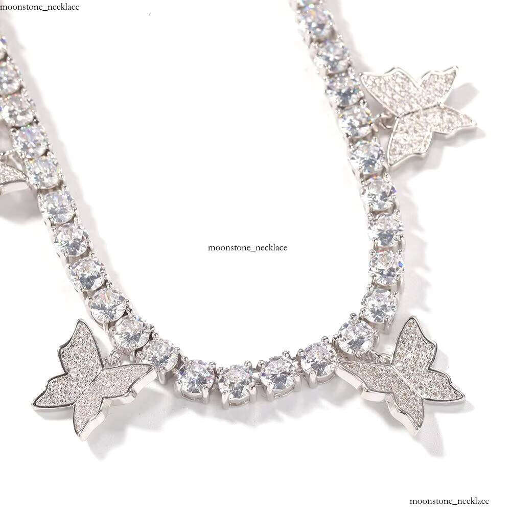 Fashion gold VVS Moissanite Drusy Butterfly Charm for Weddings and Parties Women's Tennis Necklace Made of Brass