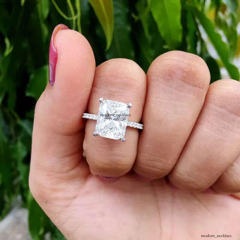 10k 14k 18k Real White Gold 6*8mm 2ct Radiant Cut Colorless Diaspore VVS Moissanite Engagement Female Ring Anniversary Gift