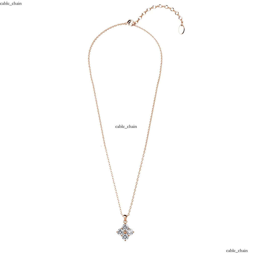 Simple Square Pendant Daisini 925 Silver Embellished with Crystals High-Quality Jewelry Women's Small Necklace