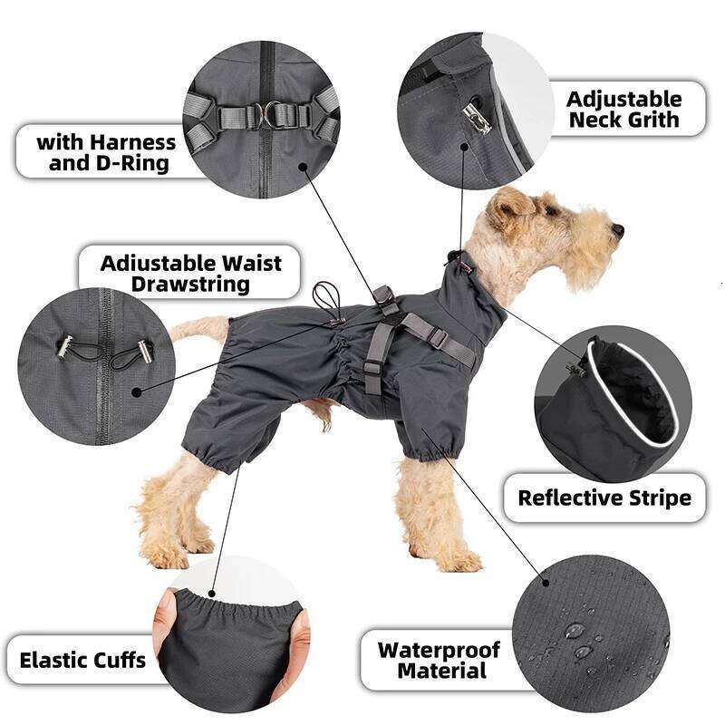 Famous brand Adjustable Raincoat For Dog with Harness Waterproof Jumpsuit Jacket for Dogs Reflective Puppy Rain Coat pupakaIK