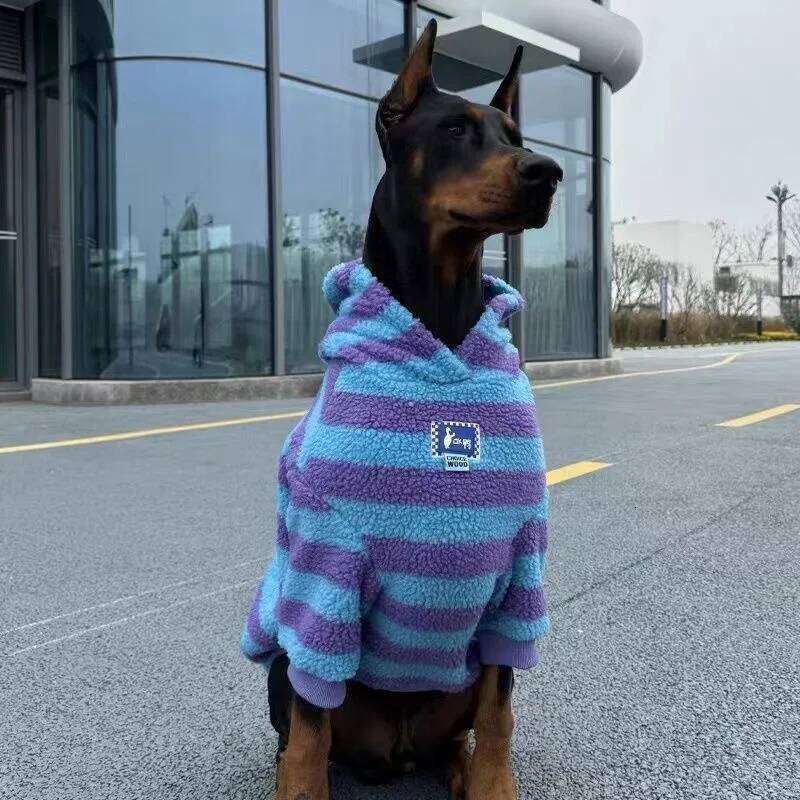Famous brand Winter Blue purple Striped Cotton Clothes Trendy Brand Warm Lamb Large Dog Horse German Shepherd Golden Wool Velvet Sweater pupakaIK