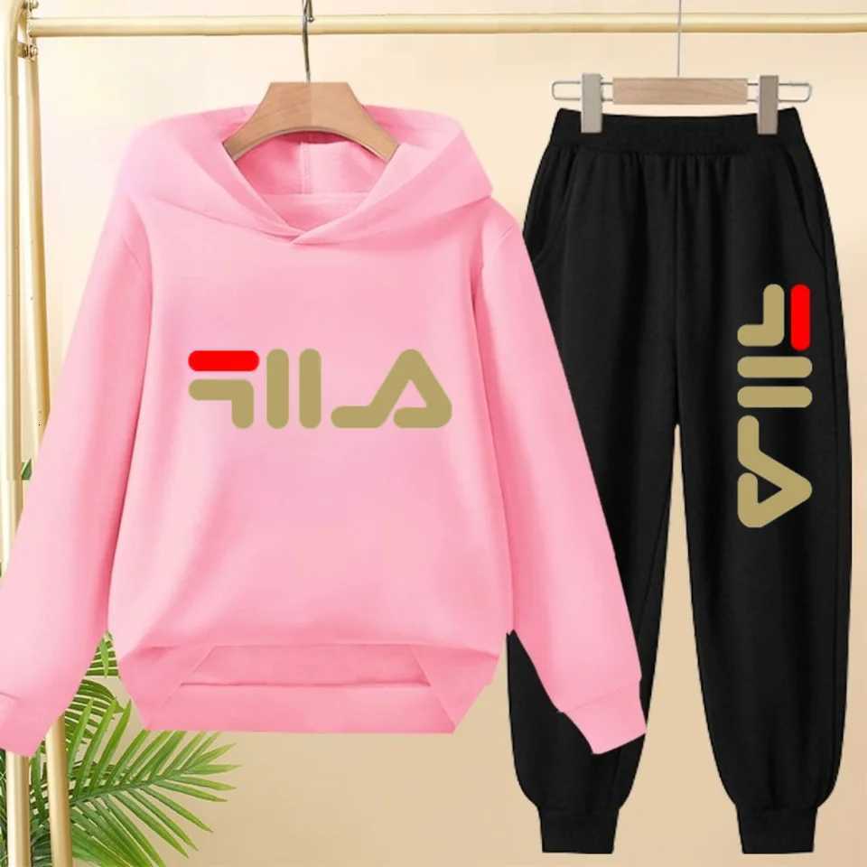 3-12 Age Boy Girl Children 2 Piece Set Leisure Letter Print Outerwear HoodieTrousers Pullover Hooded Autumn Winter SportswearT260212