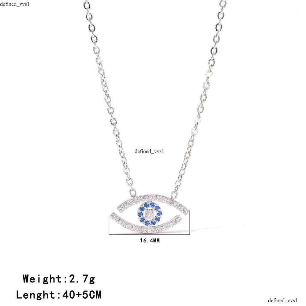 Hiphop Sterling Silver Devil Pendant Necklace Blue VVS Moissanite Eye Clavicle Chain Personalized Women's Jewelry