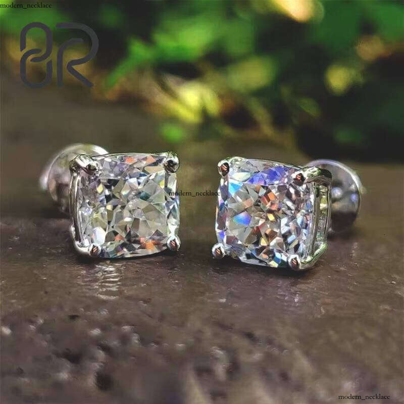Jewelry Silicon Stone VVS Manufacturer Wholesale Pass VVS Moissanite Test Pearlescent Ice Out Square Pillow Bright Cut 925 Silver Earrings
