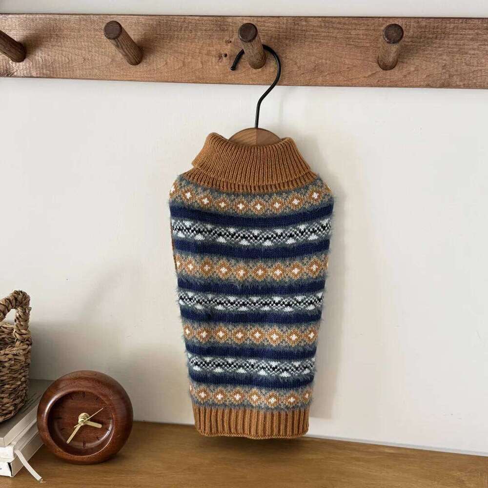 Famous brand Brown Striped Winter Sweater Small Dog Cat Warm Vintage Soft Fleece Pet Knit Pullover Cold Weather Clothing for Puppies pupakaIK
