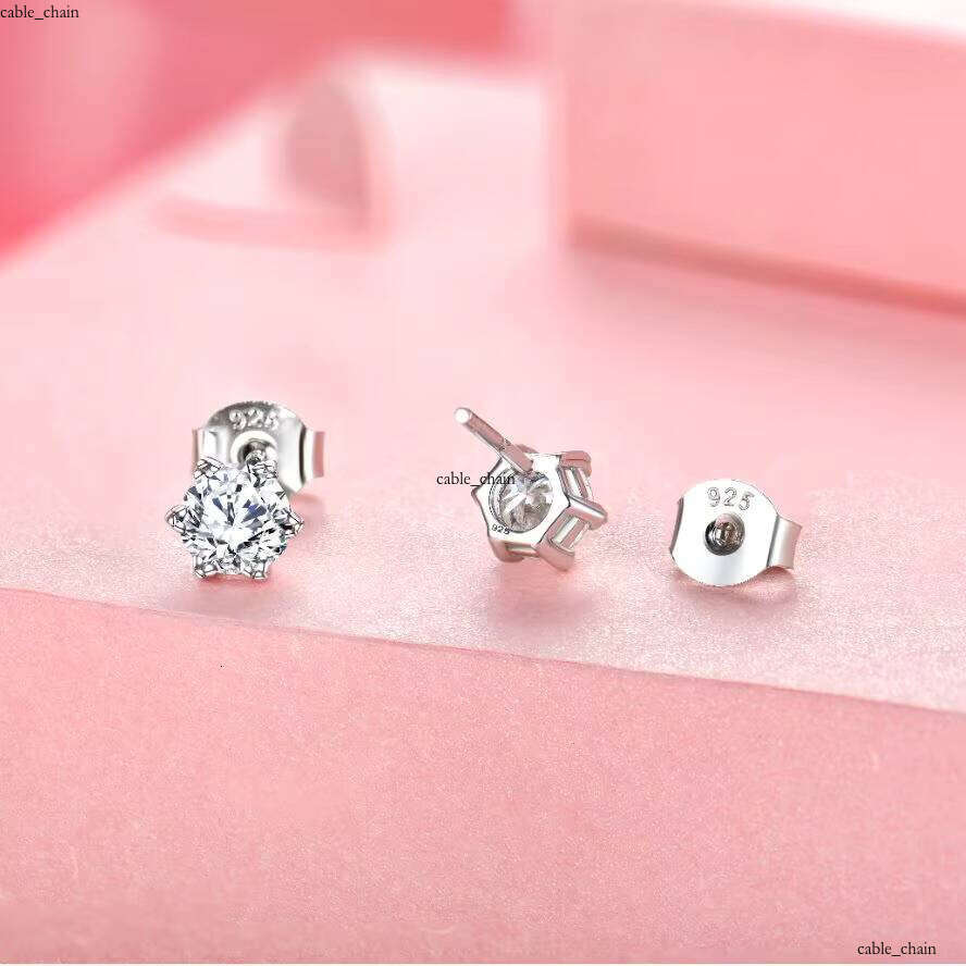 VVS Moissanite 925 Sterling Silver Rhodium Plated Six-Claw Fine Jewelry Silicon Stone Stud Earrings with GRA Certificate