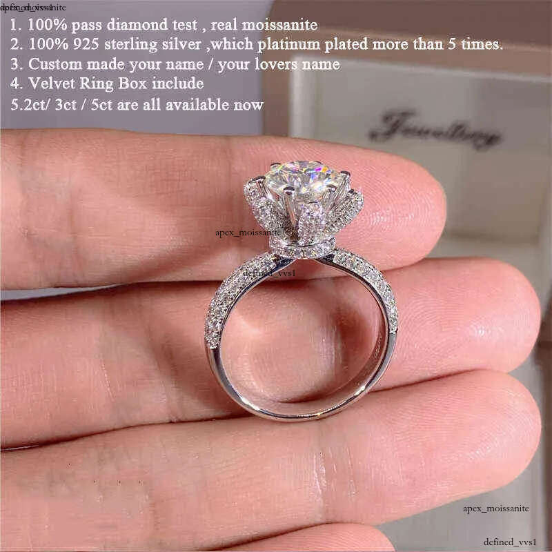 ring Custom Name Certified 5 Carat Diamond Engagement Ring Women 14K White Gold Sterling Silver Bridal Moissanite Rings Wedding Band 9c