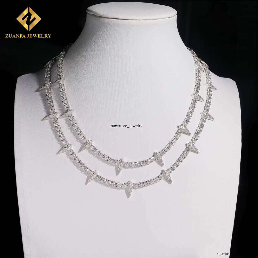 Pass Tester New Iced Out Hip Hop Jewelry 4mm Pointed Chain 925 Silver VVS Silicon Stone VVS Moissanite Tennis Necklace