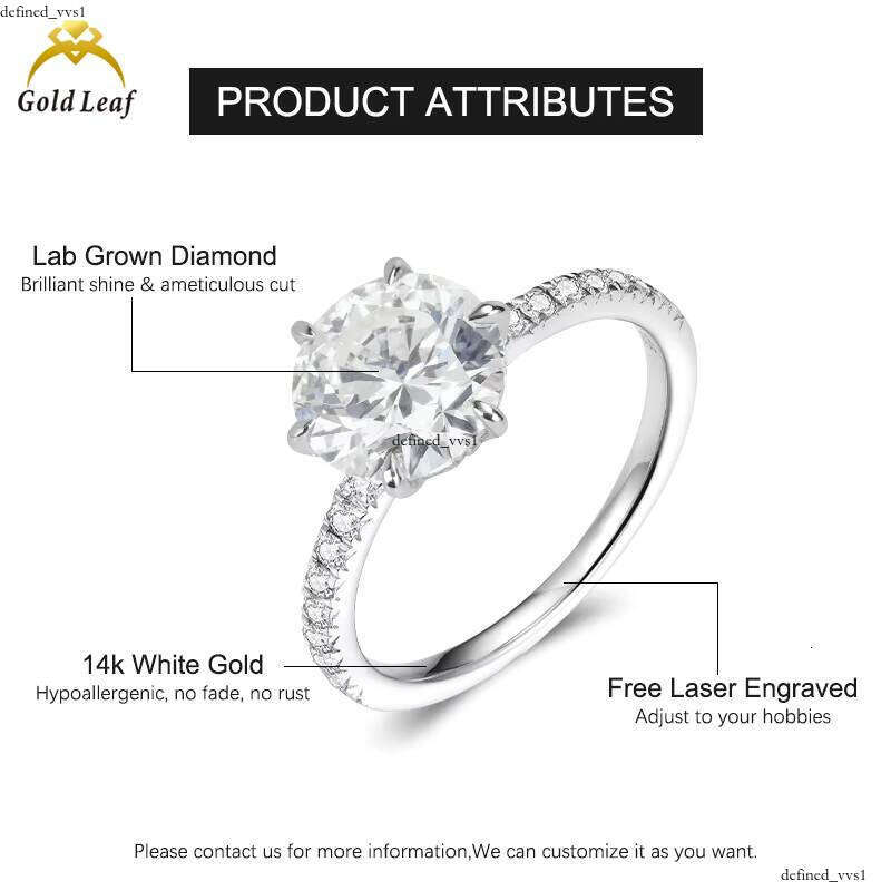 Leaf Custom Jewelry 10k 14k White Gold Round Cut 1ct 2ct 3ct D VVS Fashion Lab Grown VVS Moissanite Ring