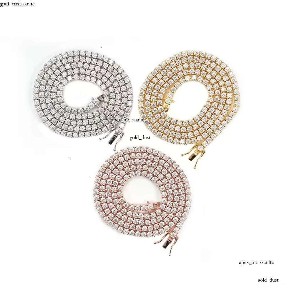 Custom hip hop Jewelry necklace 2mm 3mm Sterling Sier hiphop chain VVS Moissanite Tennis Chain