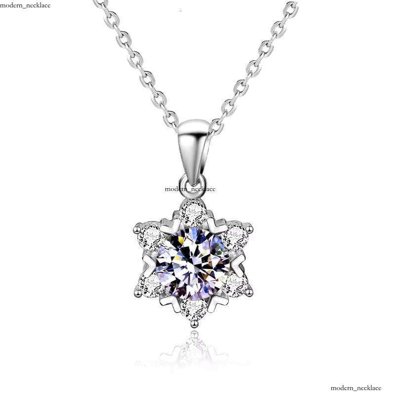 XMZ002 Flashing 6.5mm EF Round Silicon Snowflake Pendant Fashion Collarbone Chain 925 Sterling Silver Women's Necklace