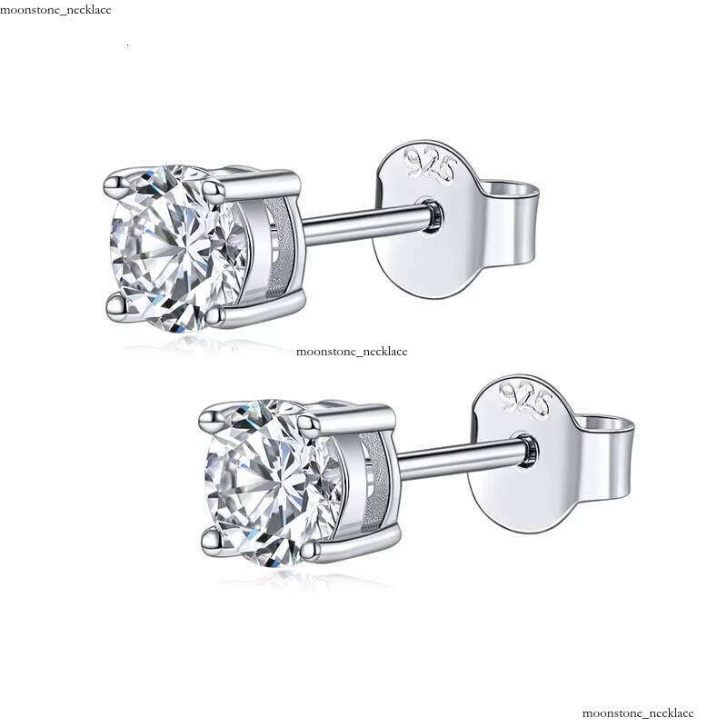 Round VVS Moissanite Sandstone 925 Sterling Silver 1CT Stud Earrings Simple Elegant GRA Certified Product