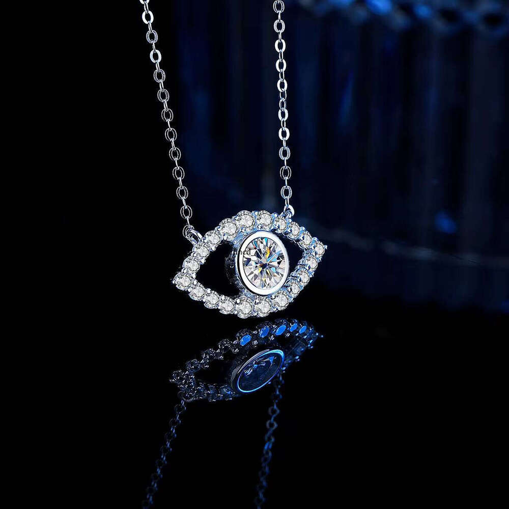 2025 Trendy Jewelry 925 Silver Plated Platinum Evil Eye Necklace 1CT Round Cut VVS GRA Colored Sandstone Pendant Suitable for Women