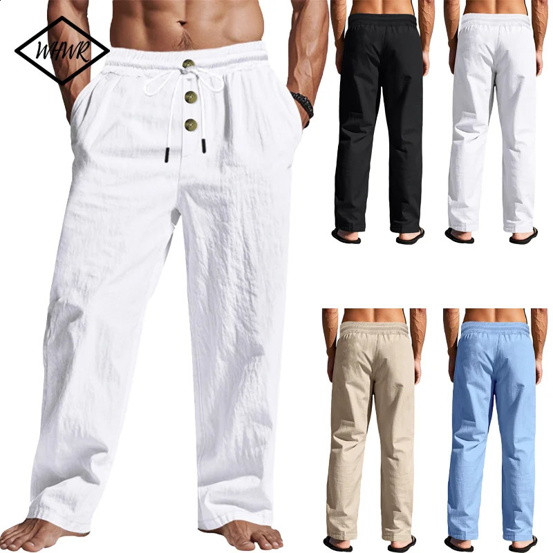 Mens Casual Trousers SpringSummer Man Large Size white Straight trousers Solid Beach black Fitness Pants S-XXXL 260311