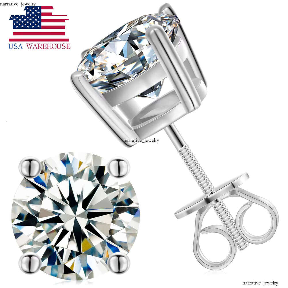 US Local Stock Fast Shipping Luxury Gold Plated 925 Sterling Silver Women's 7.5mm 1.5ct Round Cut VVS Moissanite Earrings