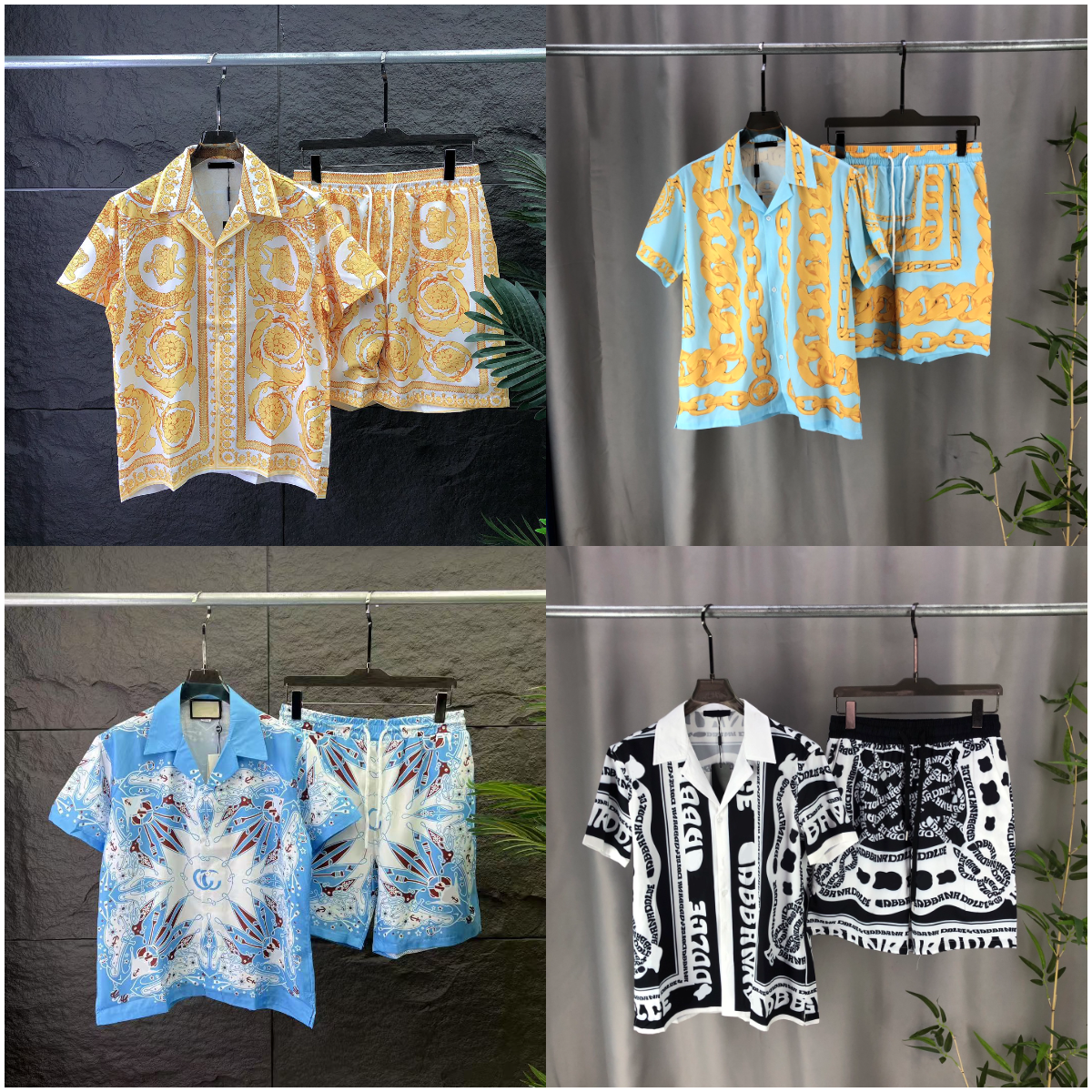 Mens designer luxury dress Shirts silk Shirt Luxury Clothes Short Sleeve letter clowers print Casual Summer collar mens mix colors Size M-3XL A37