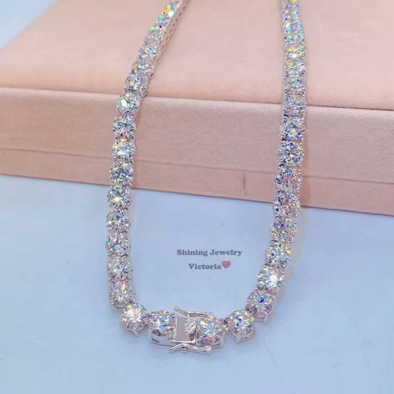 Sterling Silver White Gold 8mm Diamond Tennis Chain Hip Hop Men Moissanite Jewelry