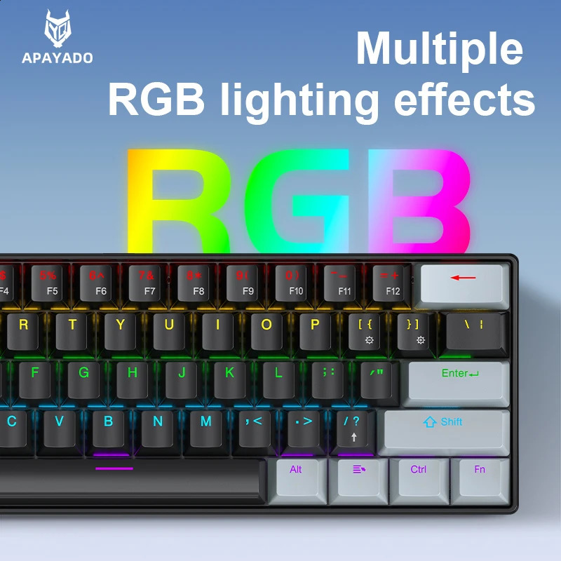 APAYADO K61 60 Mini Wired Gaming Mechanical Keyboard Phantom RGB 61 Keys RedBlue Switch Ergonomic Portable for PCLaptop 260506 - view 6