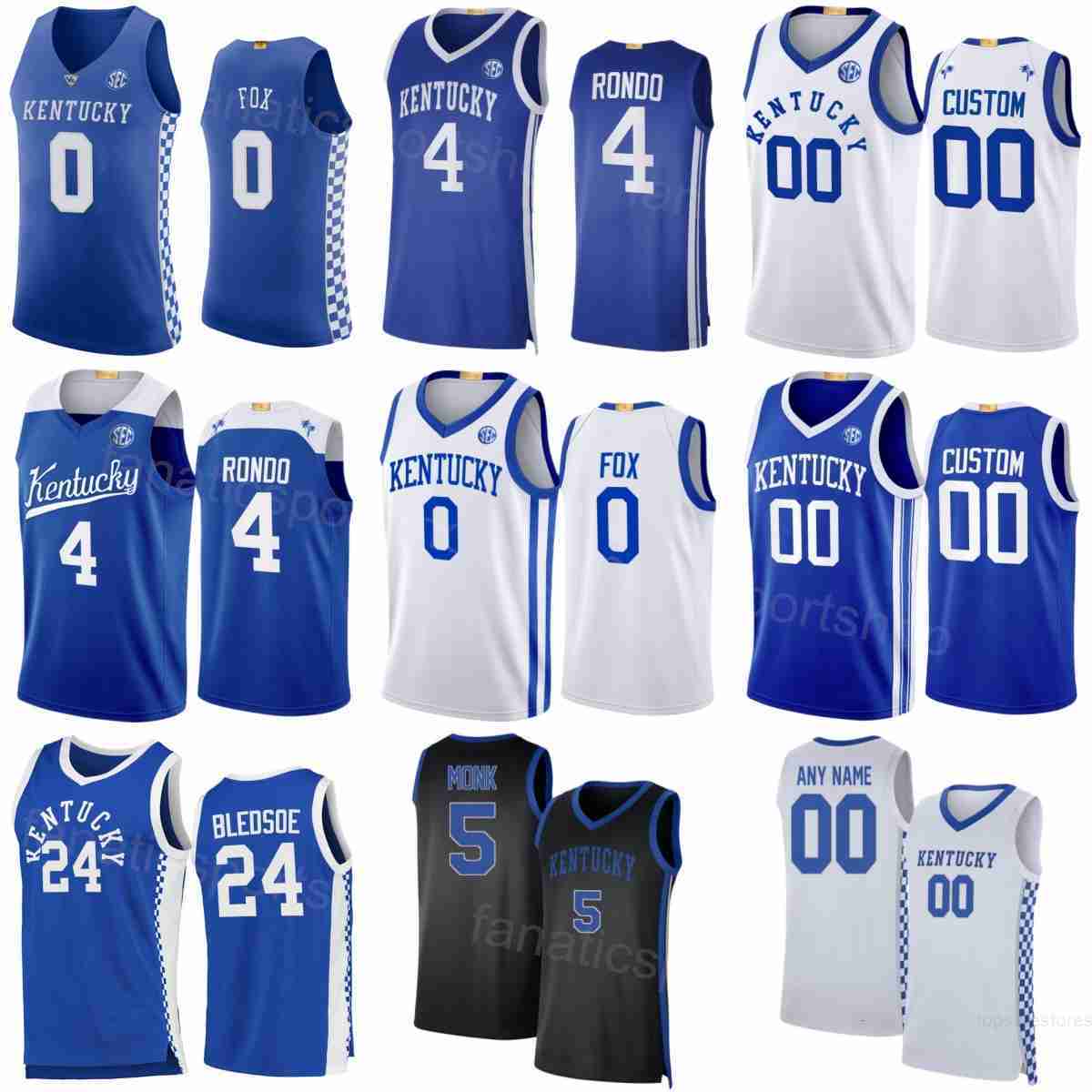 Printed University Basketball 4 Rajon Rondo Jerseys Kentucky Wildcats College 5 Malik Monk 0 DeAaron Fox 30 Julius Randle 24 Eric Bledsoe 3 Tyrese Maxey Kid Man Lady