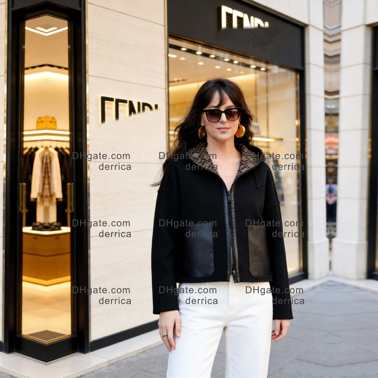 Women's Reversible Designer Jacket High Grade Fabric Leather Pocket Luxury spring Coat