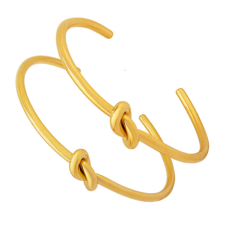 Bracelet Jewelry European American INS Style Personality Fashion Thick and Thin Open Knot Titanium Steel 18K Gold Plated Non-Fading Bangle