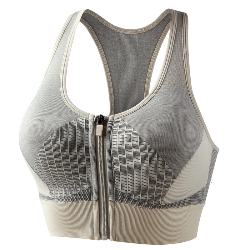 Fitness Ware Color-Block High-Impact Shockproof Front Zipper Sports Bra Racerback Running Vest Seamless Sports Bra