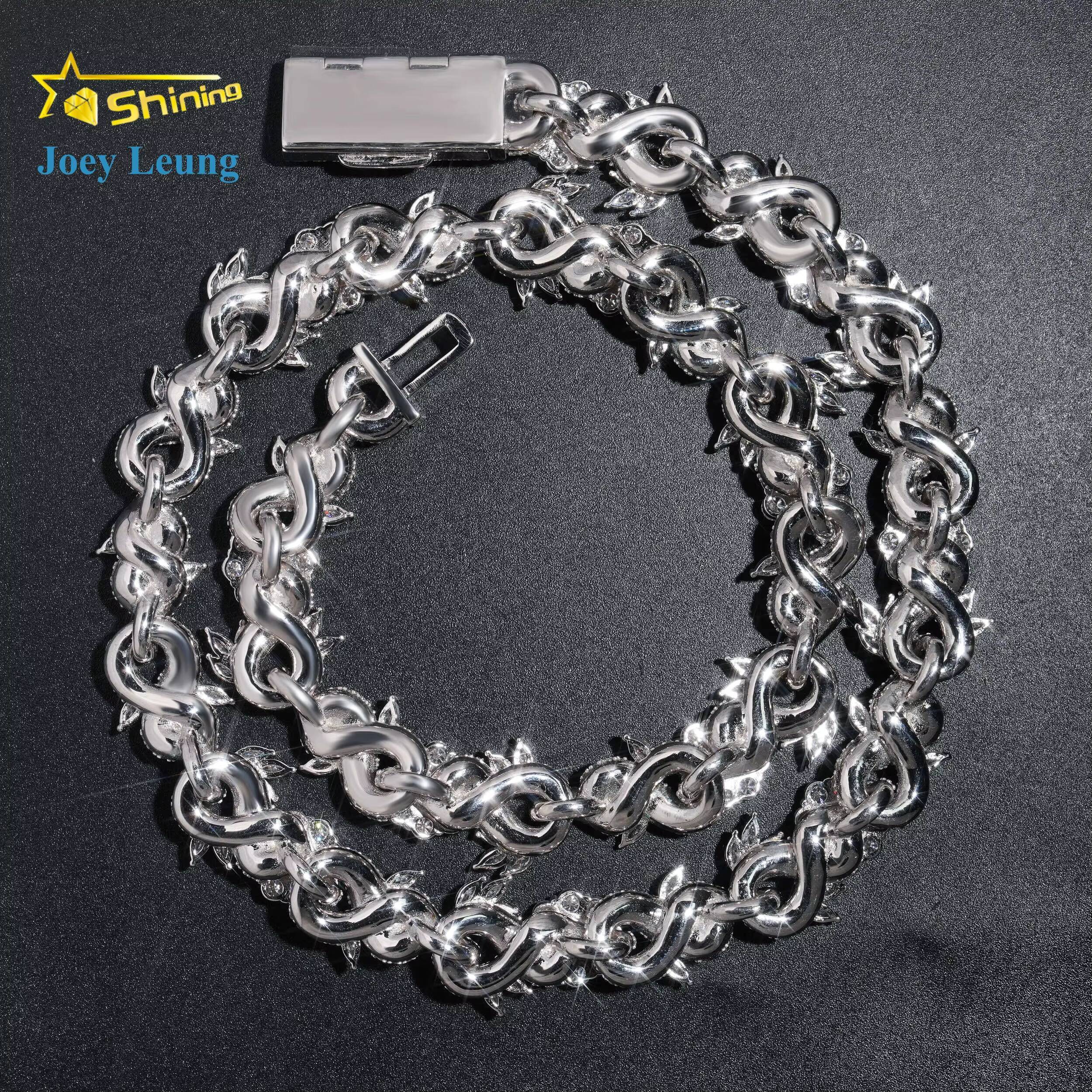 New Custom Design Silver 925 Fashion Luxury Flower Moissanite Diamond Hip Hop Jewelry Iced Out 15MM Cuban Link Chain