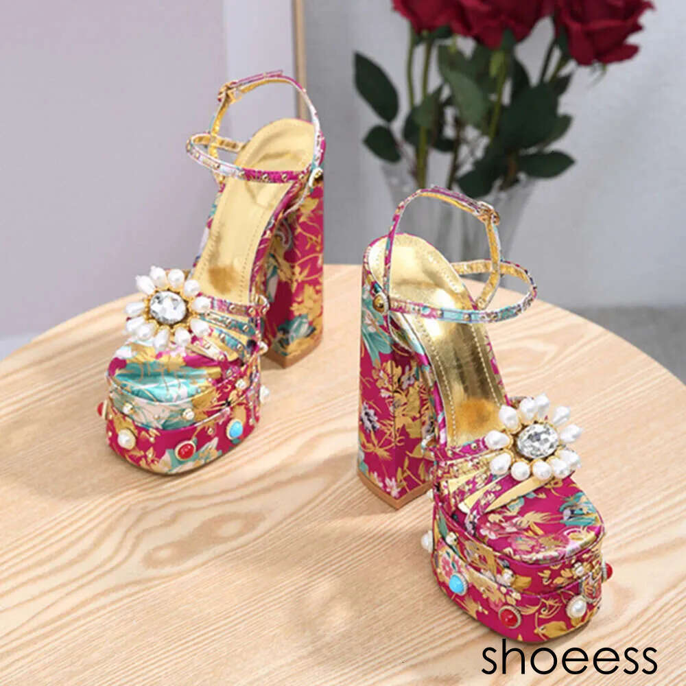 New Women Pumps High Heels Thick Platform Banquet Female Sandals Satin Big Size Fashion Runway Colorful Sexy designer shoes Cool Ladies Shoes