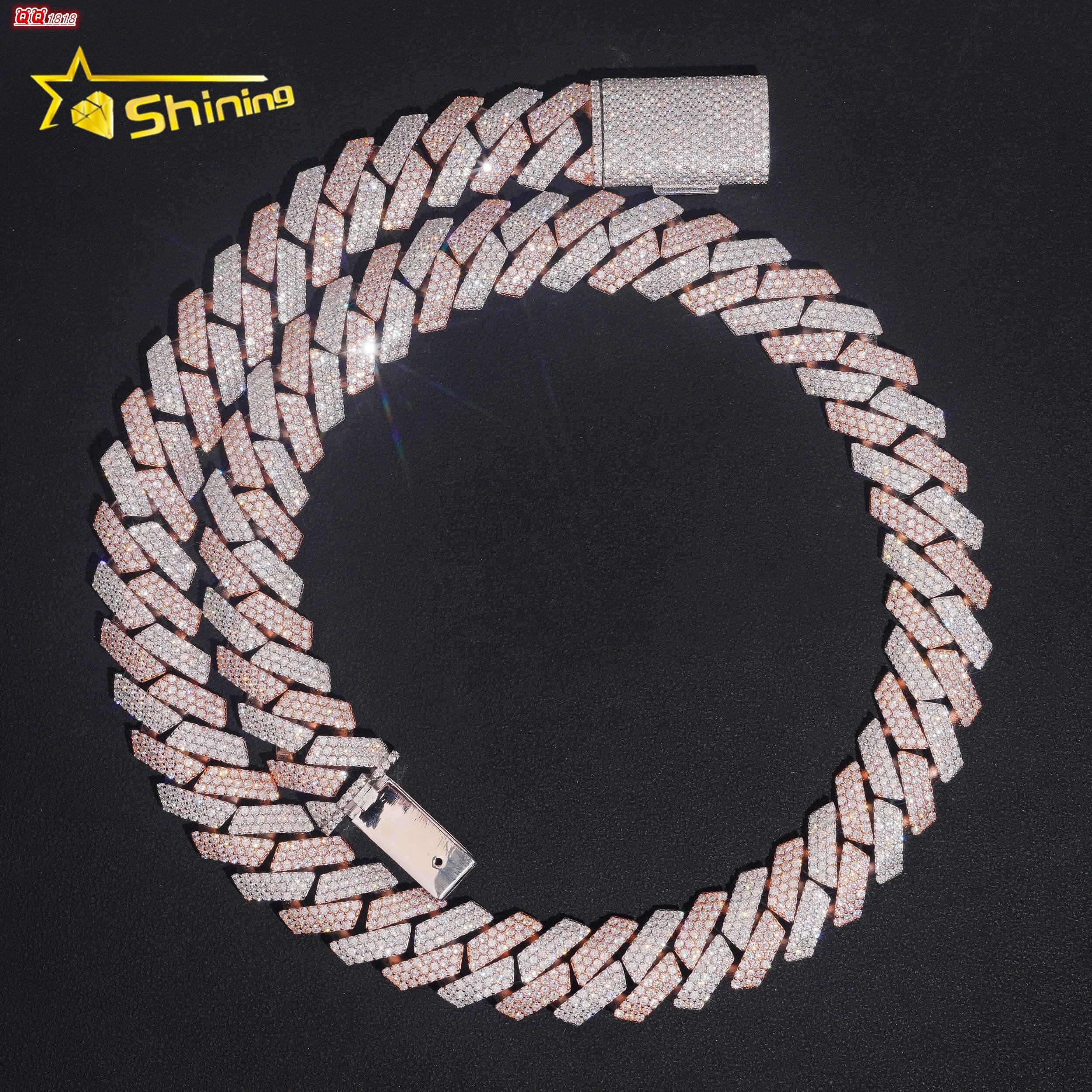 15MM Rose Gold Mix White Gold Sterling Silver Moissanite Diamond Iced Out Men Cuban LINK Necklace Jewelry