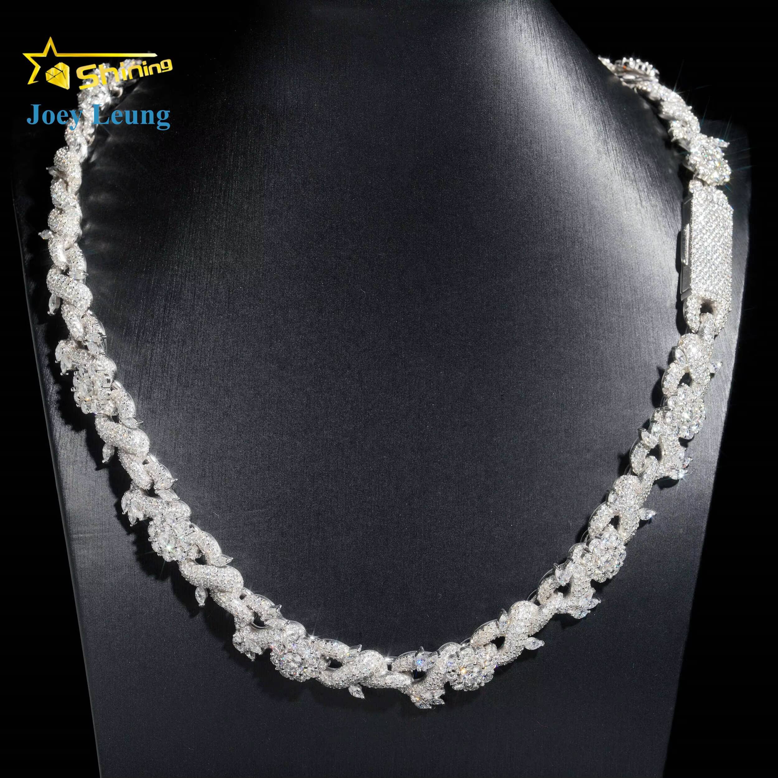 New Custom Design Silver 925 Fashion Luxury Flower Moissanite Diamond Hip Hop Jewelry Iced Out 15MM Cuban Link Chain