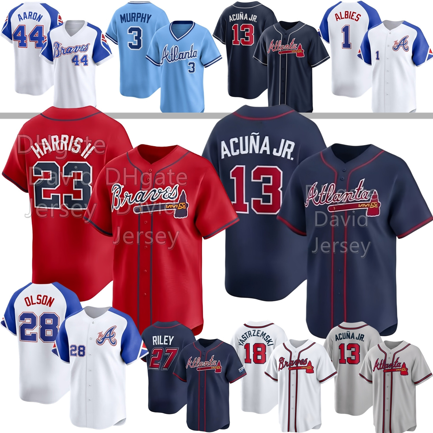 Atlanta Ronald Acuna Jr Jersey Braveses Spencer Strider Raisel Iglesias HS Kim Matt Olson Oie Albies Austin Riley Harris II Smith-Shawver Schwellenbac