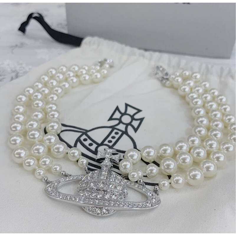 Elegant Light Luxury Triple-Tier Full Zircon Saturn Necklace for Women, Exquisite Designer Pearl Collar Stylish Daily Wear Jewelry