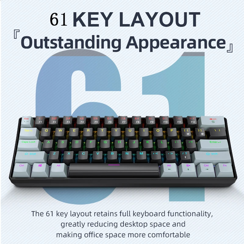 APAYADO K61 60 Mini Wired Gaming Mechanical Keyboard Phantom RGB 61 Keys RedBlue Switch Ergonomic Portable for PCLaptop 260506 - view 5