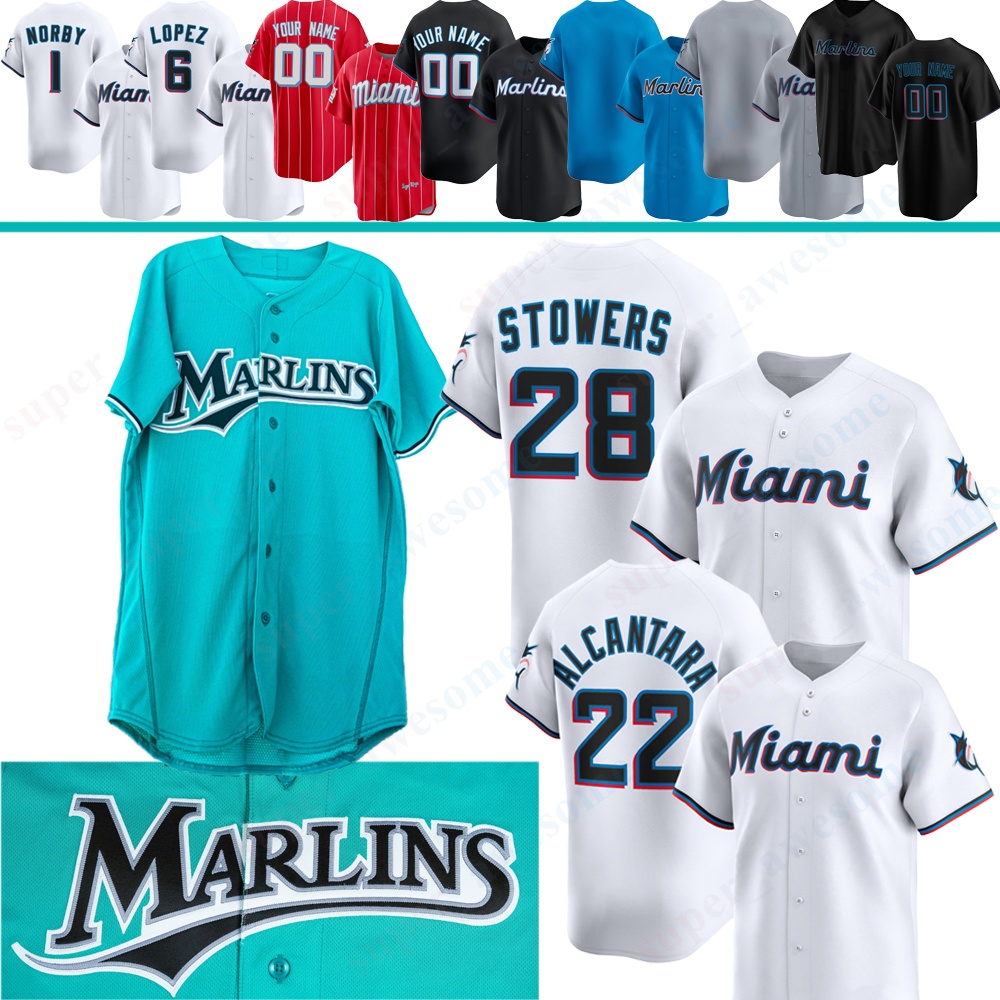 Marlins Baseball Jersey Kyle Stowers Sandy Alcantara Otto Lopez Connor Norby Eury Perez Xavier Edwards Jakob Marsee Miguel Cabrera Dontrelle Willis Jose Fernandez