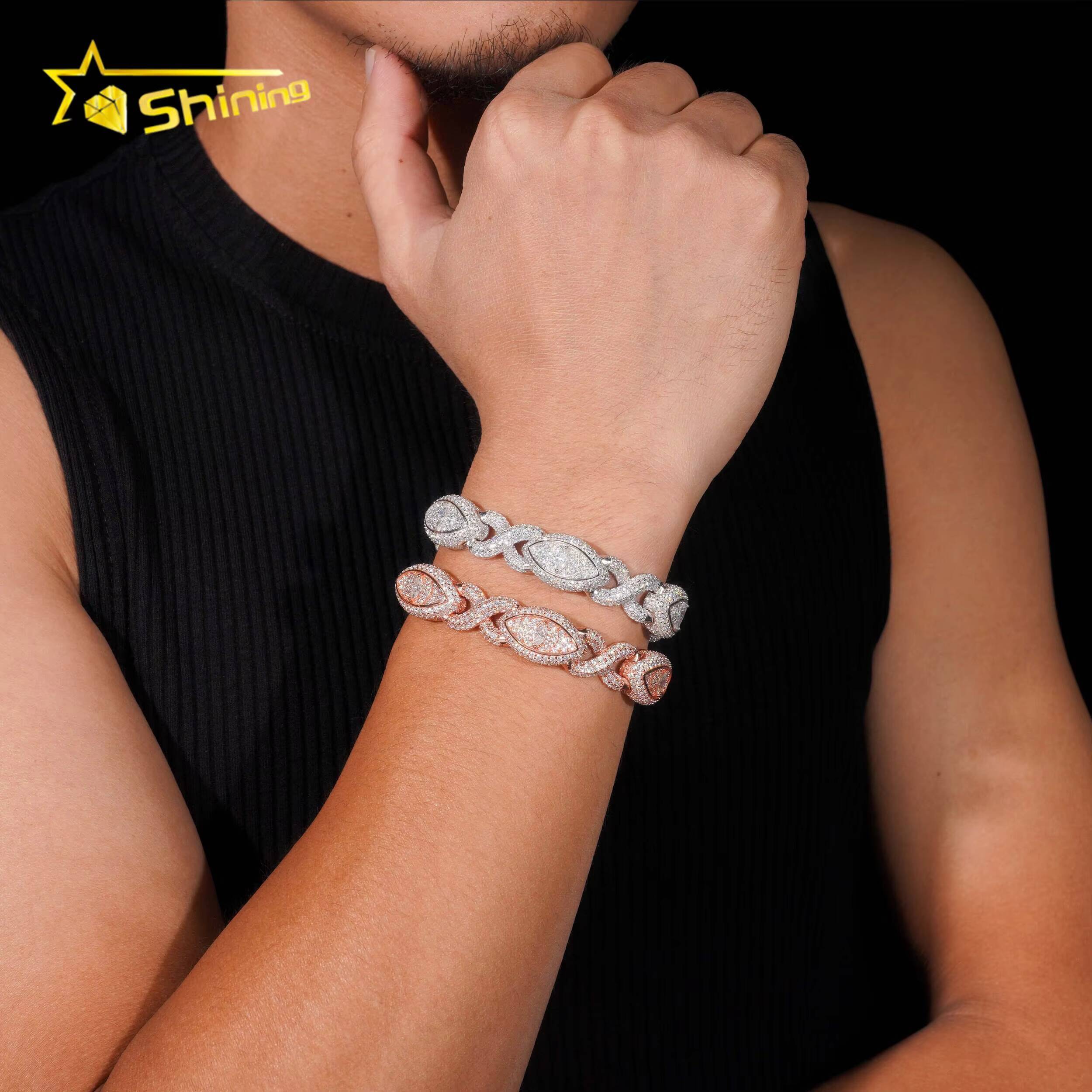 New Stock 925 Sterling Silver Gold Plated Hip Hop Jewelry Custom Colored Infinity Moissanite Cuban Bracelet Cat Eye Bracelets