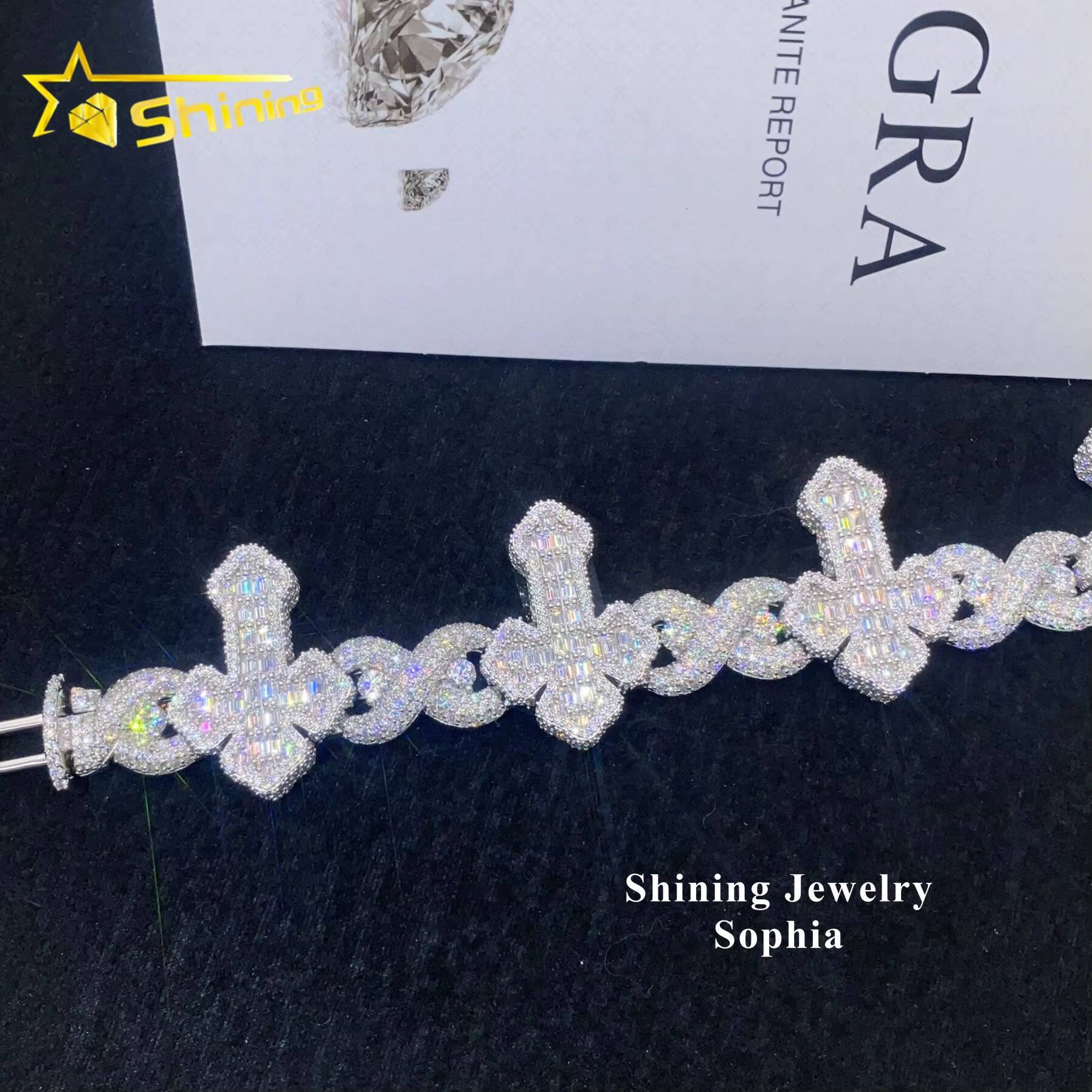 Wholesale Price S925 Sterling Silver Hip Hop Iced Out Men Jewelry Cross Cuban Link Bracelets Moissanite Cuban Bracelet