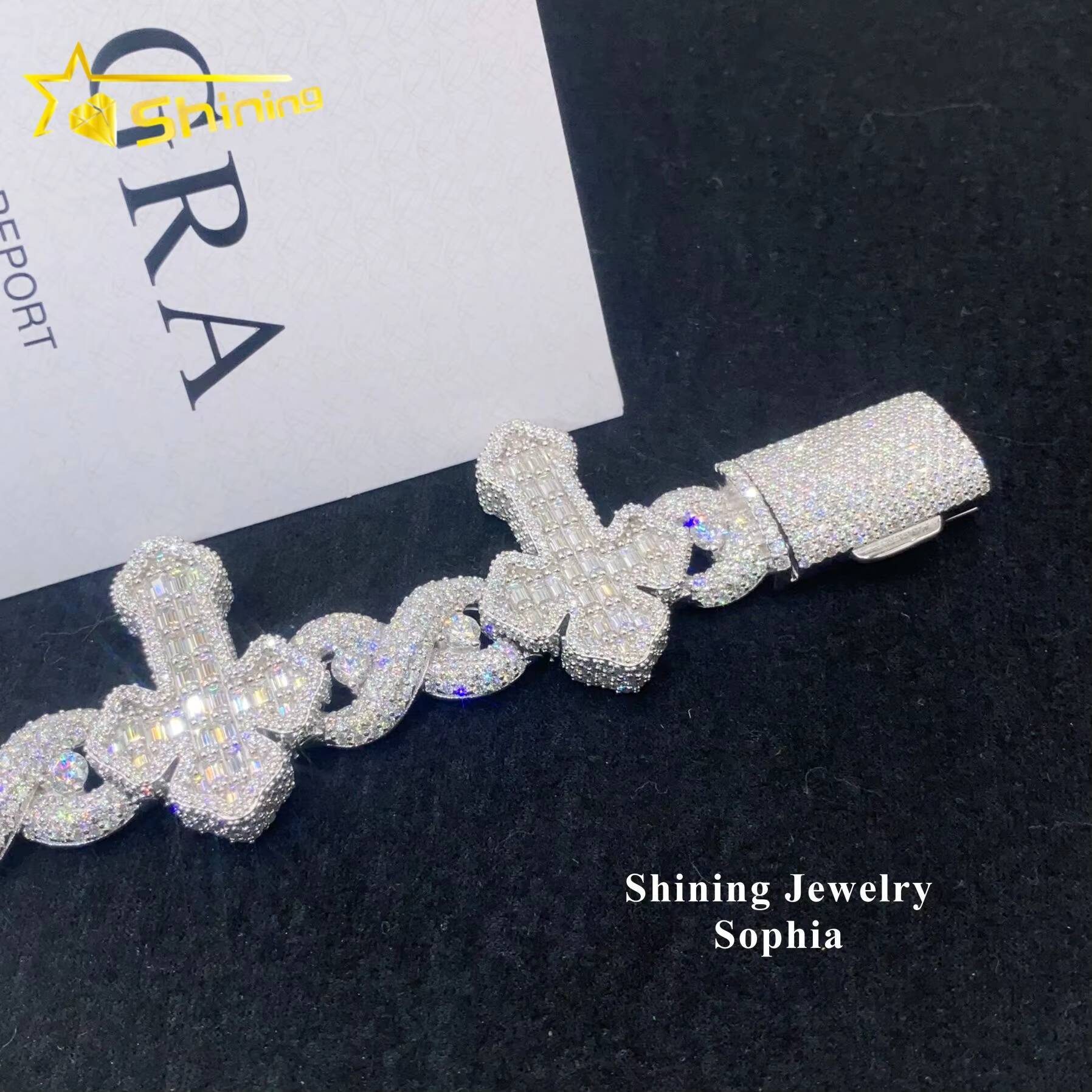 Wholesale Price S925 Sterling Silver Hip Hop Iced Out Men Jewelry Cross Cuban Link Bracelets Moissanite Cuban Bracelet