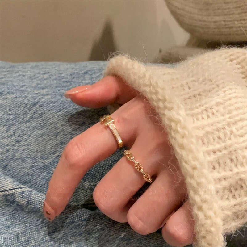 Jewelry Ring Cochon Lettre H avec Coquille Zircone Cubique Ajustable Empilable pour Usage Quotidien Cadeau Texture de Haute Trendy Stuff Letter Ring B